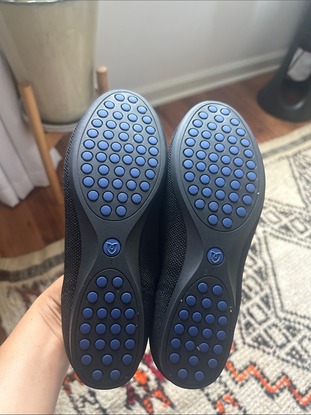 Rothy's Black Ballet Flats with Blue Accent Trim - Picture 2 of 5